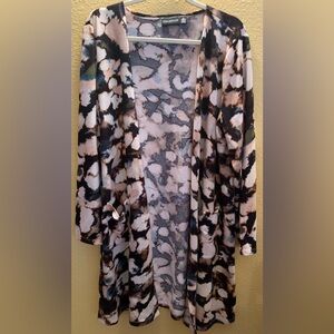 Nina Leonard Womens Multi Color Floral Long Cardigan Robe Duster Sz XL